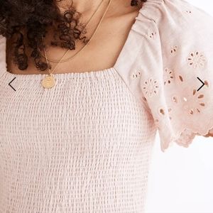 Linen-Blend Eyelet-Sleeve Lucie Smocked Midi Dress / X-SMALL / WISTERIA DOVE